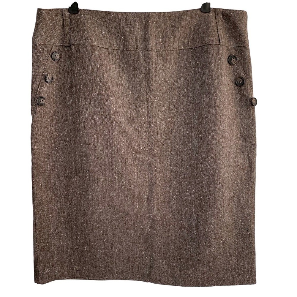 B. Moss Pencil Skirt Womens 14 Brown Wool Blend Tweed‎ Button Accent Business